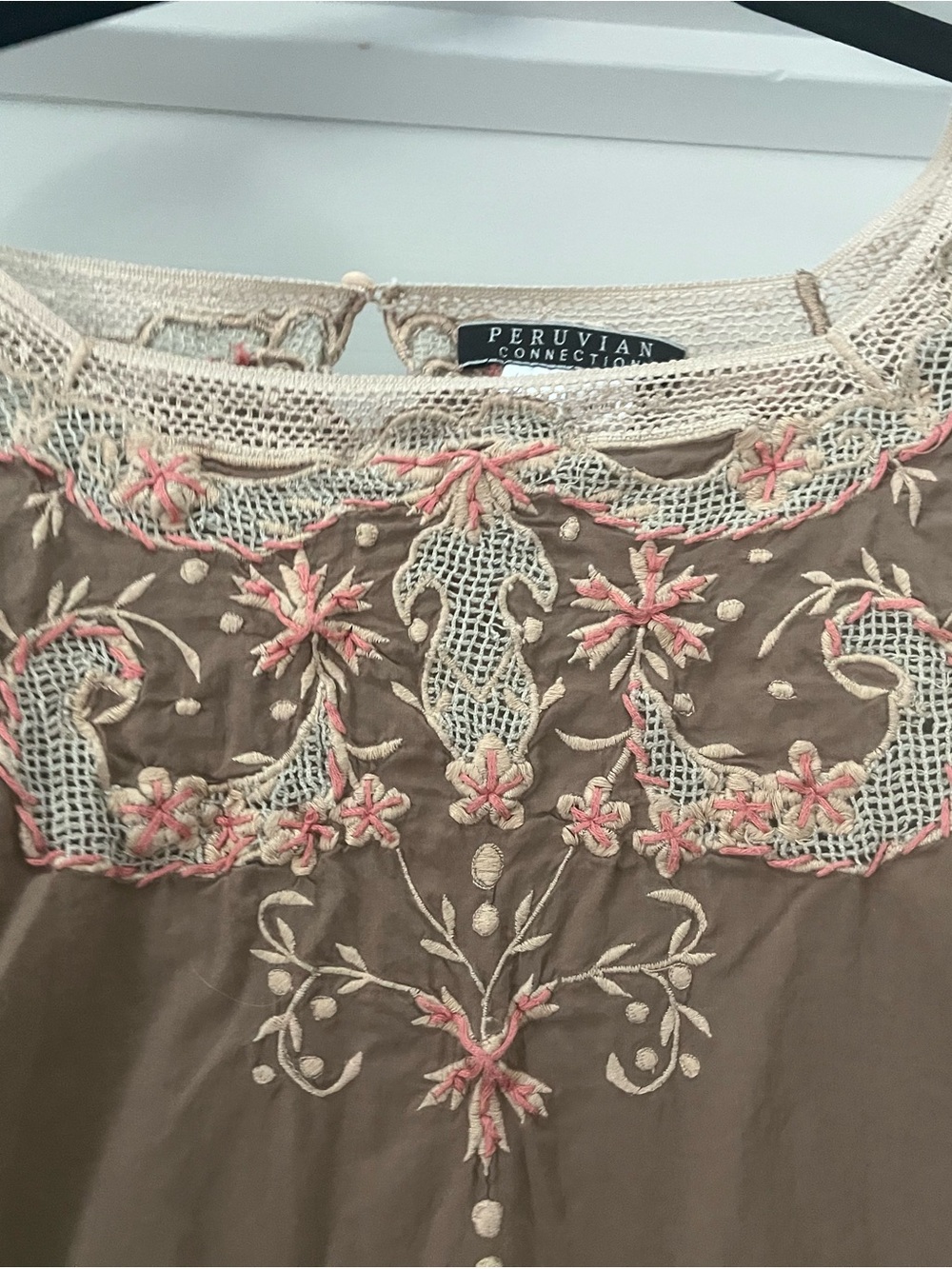 Peruvian Connection Brown Sardinia Tunic or Mini with Salmon & Cream Embroidery - Picture 4 of 8